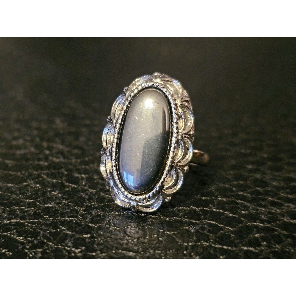 Hematite Cocktail Ring Adjustable Womens Statement Piece Oblong Celebrity Vtg